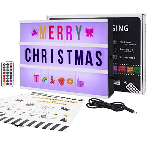 Gemaxvoled 시네마 라이트 Box-Upgraded 16 컬러 체인징 라이트 Up 사인 박스 270 Changable 글자&  기호, A4 사이즈 레터 메시지 라이트 보드 파티 생일 크리스마스 홈 장식