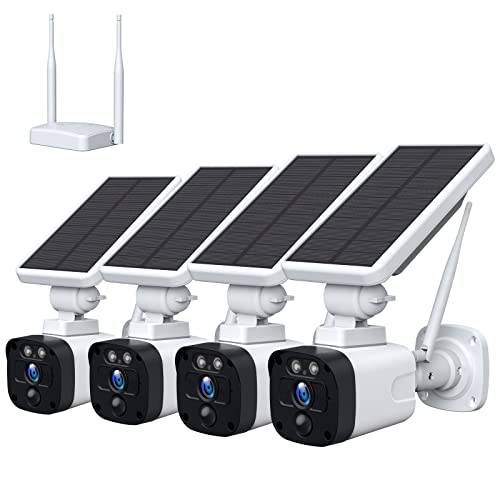 무선 보안카메라, CCTV 시스템 아웃도어  태양광, 태양열 가정용 포함 베이스 스테이션 and 4 카메라, 3MP 나이트 비전 2-Way 오디오 (4 태양광 카메라 세트)