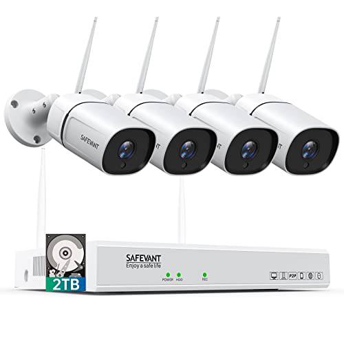 [2 웨이 오디오 3MP] 무선 보안카메라, CCTV 시스템 2TB 하드 드라이브, SAFEVANT 8 채널 무선 NVR 시스템 4PCS 3MP 실내 아웃도어 감시 IP 카메라 나이트 비전 모션 감지,센서