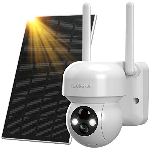 무선 보안카메라, CCTV 아웃도어  태양광, 태양열, 360°PTZ 와이파이 보안카메라, CCTV Built-in 14400 mAh 배터리 PIR 모션 감지, 2-Way 오디오, 1080P 컬러 나이트 비전, SD/ 클라우드 (화이트)