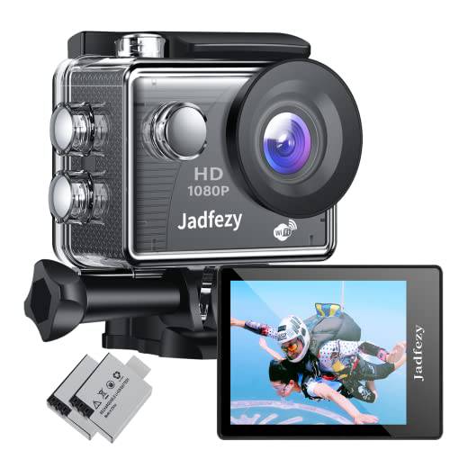 Jadfezy 와이파이 액션 카메라 울트라 HD 1080P, 12MP 스포츠 카메라 Wide-Angle 2 LCD 스크린, 30m/ 98ft 수중 방수 카메라 2 배터리 and 악세사리 키트 헬멧 and 자전거 etc.