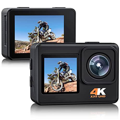 액션 카메라 4K 30FPS 24MP 듀얼 스크린 수중 카메라 스노클링, 방수 카메라 EIS,  리모컨, Wi-Fi, 브이로그 카메라 2X1350 배터리 and 카메라 악세사리