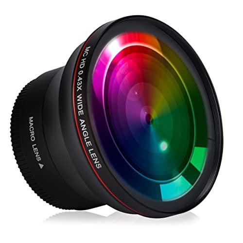 Hisewn 55MM 0.43x 프로페셔널 HD 와이드 앵글 렌즈 (매크로 Portion) 니콘 D3400, D3500, D5500, D5600 and 소니 알파 카메라, 프리 렌즈 클린 천 Store 백.