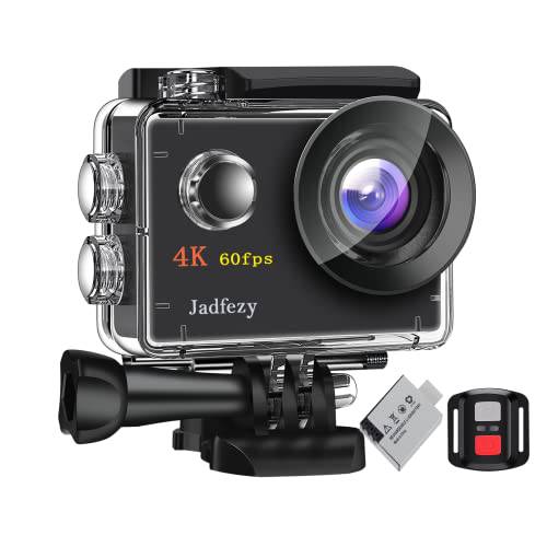 Jadfezy 액션 카메라 4K 60FPS EIS Anti-Shake, 와이파이 and 리모컨, 24 MP 스포츠 캠 줌 8X, 98FT 수중 카메라 Equipped 2 배터리 and 25 마운팅 악세사리 (4K（J-7000se