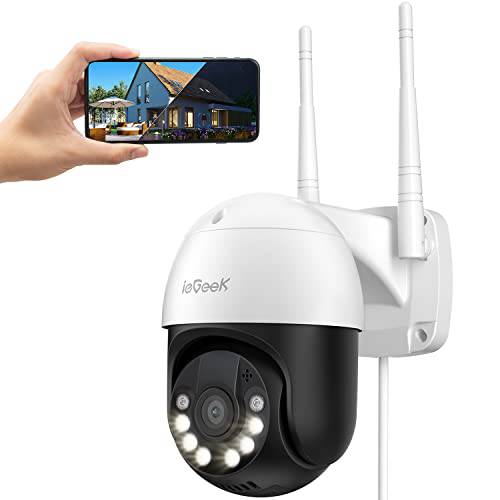보안카메라, CCTV 아웃도어  스포트라이트 - ieGeek 1080P HD 풀 컬러 나이트 비전 비디오 감시 카메라, 무선 와이파이 스마트 홈 카메라 360°PTZ 모션 감지,센서, 알림, 2 웨이 오디오, IP65