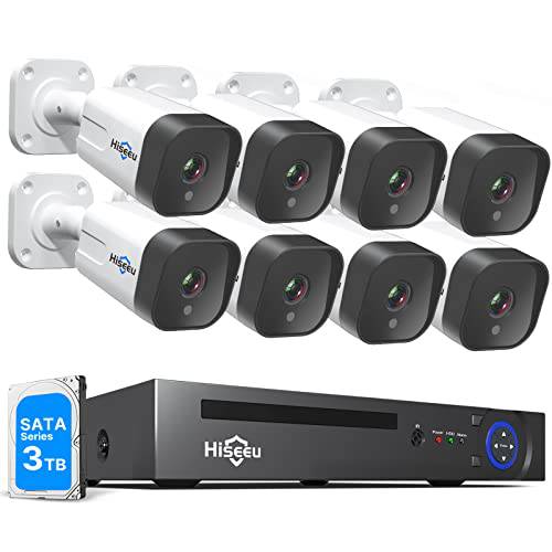 Hiseeu 5MP PoE 보안카메라, CCTV 시스템, 8PCS 5MP IP 보안카메라, CCTV 실내 아웃도어, 3TB 하드 드라이브, 페이스/ 인간 감지, 2-Way 오디오 지원, H.265+ 감시 NVR 키트