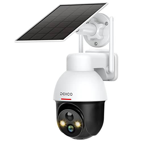 태양광 보안카메라, CCTV 무선 아웃도어, 2K 나이트 비전 스포트라이트, 팬 틸트 360° 뷰, 2.4Ghz 와이파이, 2-Way talk, 인간 감지,센서, 클라우드/ SD 비디오 감시 - DEKCO DC9E