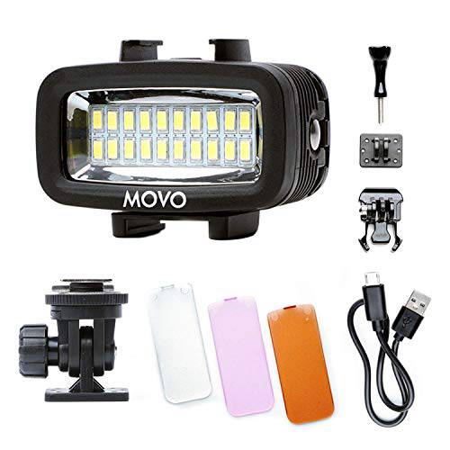 Movo LED-WP 수중 High-Power 충전식 LED 비디오 라이트 액션 카메라 and 신발 마운트, 호환가능한 고프로, DSLR - Perfect Vlogging, 여행, 스쿠버 다이빙, 스노클,  서핑,  스포츠