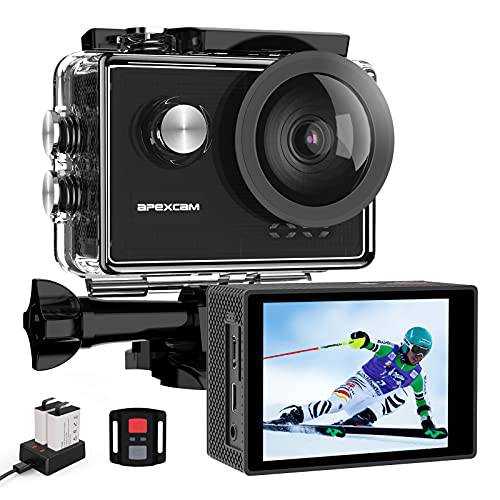 [2022 New] Apexcam 4K 60FPS 액션 카메라 EIS 스테빌라이제이션 20MP 스포츠 캠 40M 방수 수중 카메라 8X 줌 지원 외장 마이크  리모컨 2 x 1350mAh 충전식 배터리