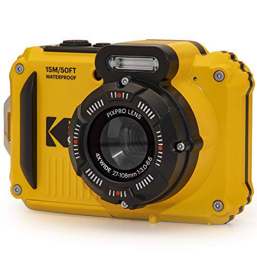 코닥 PIXPRO WPZ2 러그드 방수 디지털 카메라 16MP 4X 광학 줌 2.7 LCD 풀 HD 비디오, Yellow