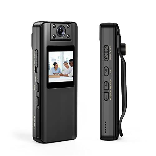 BOBLOV A22 바디 카메라, 180° 회전가능 렌즈, 1080P HD BodyCam OLED 스크린 to 재생, 휴대용 바디 카메라 오디오, 10 시간 레코딩 여행용/ 산책/ Delivery (32GB 카드)