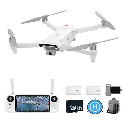 FIMI X8SE 2022 V2 드론 카메라 성인, GPS 4K 폴더블 RC 쿼드콥터, 35-min 비행 타임, 10km 비디오 전송, 스마트 트랙, 3-Axis Gimbal（2 배터리+ 128GB SD 카드+ 메가폰）