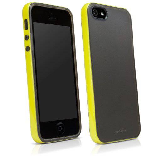 아이폰 5 케이스, BoxWave [ColorPop 케이스] 러버 후면 커버 w/ 한층더강화된 하드 쉘 엣지 for 애플 아이폰 5, 5s - 그레이/ 옐로우