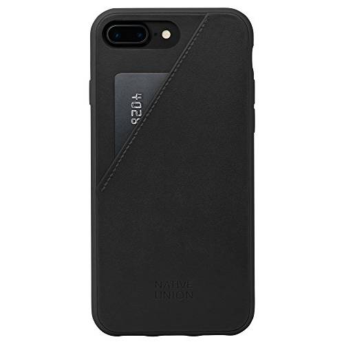 Native Union CLIC Card Case - Genuine Leather Drop-Proof Cover with Card Holder, Screen Bumper Protection and Anti-NFC Collision for iPhone 7 Plus, iPhone 8 Plus (Black)