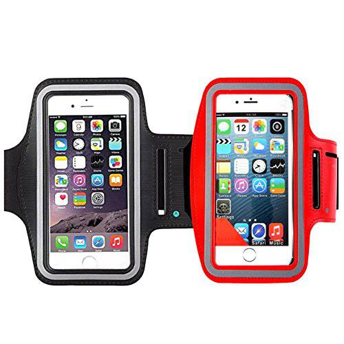 [2Pack]Water 방지 휴대폰, 스마트폰 암밴드, iBarbe 5.7 Inch 케이스 for such as 아이폰 X, 8, 7, 6, 6S 플러스, 갤럭시 노트 8/ S7 엣지/ S8/ S8+ - 조절가능 Reflective 운동 스트랩, 키 Holder-red+ 블랙