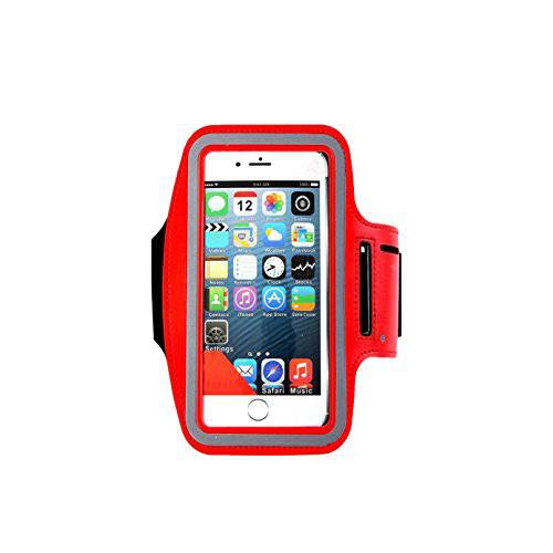 iBarbe  방수 휴대폰, 스마트폰 암밴드, 5.7 Inch 케이스 for Such as 아이폰 8, 7, 6, 6S 플러스, 갤럭시 노트 8/ S7 엣지/ S8/ S8+ - 조절가능 Reflective 운동 스트랩, 키 홀더/ 스크린 Protector-red