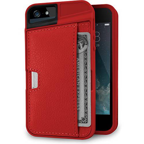 Smartish 아이폰 5 5s SE 2016 지갑 케이스 - Q 카드 케이스 아이폰 5 5s SE 2016 [보호 슬림 커버] [실크] - Red Fabric for