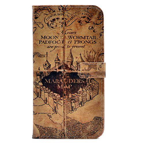 아이폰 7 플러스 케이스 Hogwarts Marauder’s Map 빈티지 Retro 패턴 가죽 지갑 신용 카드 홀더 파우치 플립 스탠드 케이스 커버 For 애플 아이폰 7 플러스 New