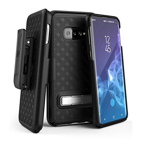 Encased Galaxy S10 Belt Case with Kickstand (2019 Slimline Series) Ultra Thin Cover w/Rotating Holster Clip (Samsung S10) Black