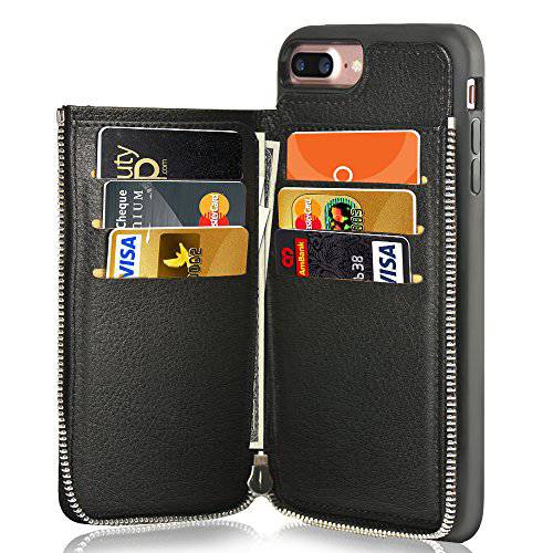 LAMEEKU 아이폰 7 플러스 지갑 케이스 아이폰 8 플러스 가죽 케이스 충격방지 애플 7 플러스 신용 카드 홀더 슬롯 케이스 지퍼 지갑 보호 커버 애플 아이폰 7 플러스 8 플러스 - 블랙 포함 for
