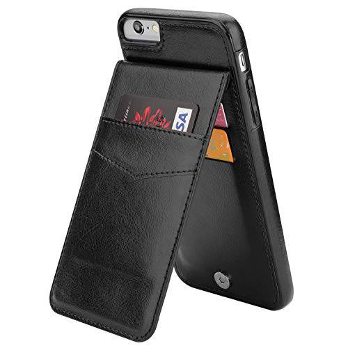 KIHUWEY 아이폰 6 플러스 아이폰 6S 플러스 케이스 지갑 with 신용 카드 Holder, 프리미엄 가죽 마그네틱, 자석 걸쇠 킥스탠드 내구성, 튼튼 Protective 커버 for 아이폰 6 플러스/ 6S 플러스 5.5 Inch (Black)