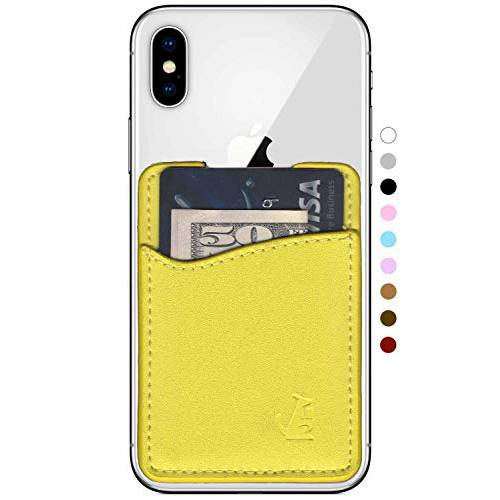 프리미엄 Leather폰 카드 홀더 부착형, 스티커 지갑 for 아이폰 and 안드로이드 스마트폰 (Yellow Leather)
