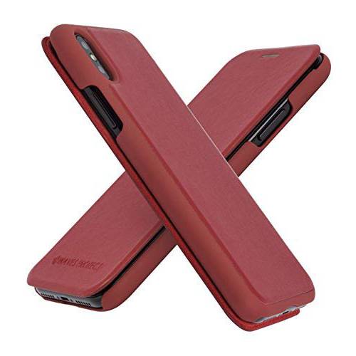 Waves Protect 아이폰 Xs X 케이스 프리미엄 가죽 플립 지갑 휴대폰, 스마트폰 커버 인증된 Anti-Radiation 프로텍트 (Red)