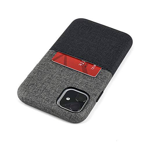 Dockem 아이폰 11 룩스 M1 지갑 케이스 (6.1): Built-in 메탈 Plate for 마그네틱, 자석 마운팅 with Canvas Style 제작 Leather: M-Series [Black and Grey]