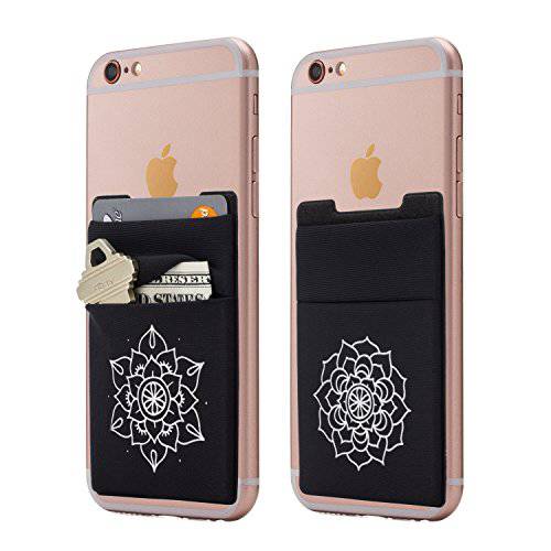 (Two) Stretchy Mandala 휴대폰, 스마트폰 부착형, 스티커 지갑 카드 홀더 폰 포켓,미니,휴대용 for iPhone, 안드로이드 and All Smartphones. (Floral)