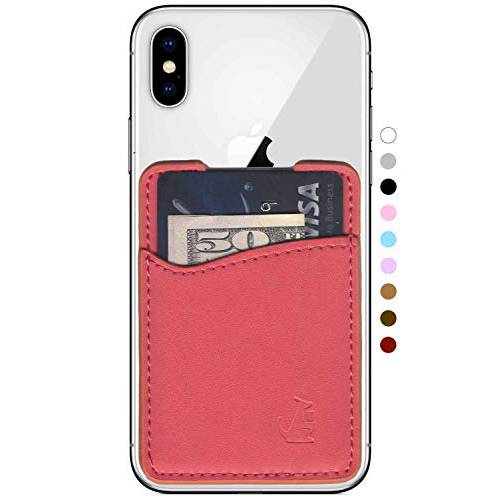 WALLAROO 프리미엄 Leather폰 카드 홀더 부착형, 스티커 지갑 for 아이폰 and 안드로이드 스마트폰 (Coral Leather)