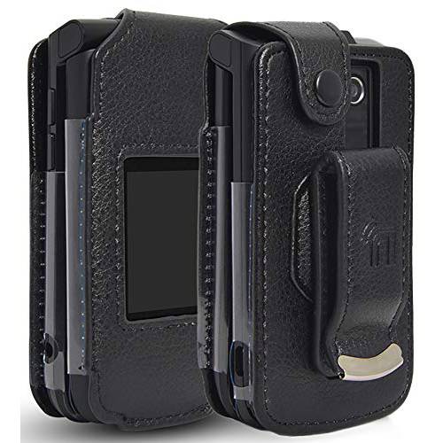 Orbic Journey 폰 케이스, Nakedcellphone [Black Vegan Leather] Form-Fit 커버 with [Built-in 스크린 Protection] and [Metal 벨트 Clip] for 버라이즌 무선 Orbic Journey V 플립 폰 (ORB2200LBVZ)