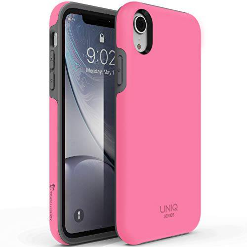 TEAM LUXURY 아이폰 XR 케이스 [UNIQ Series] 울트라 디펜더 충격방지 하이브리드 슬림 보호 커버 폰 케이스 애플 아이폰 XR 6.1 핫 핑크 그레이 for