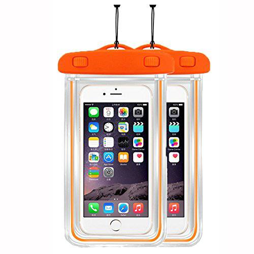 [3pack]Waterproof Seal 케이스 호환가능한 With 아이폰 8, 8plus, 7, 7plus, 6, 6s plus, Samsung, HTC, Sony,  노키아 - Most Phones/ 아이팟 Up To 5.8-Inch 클리어 투명 Dry-Bag-Pouch (Orange+ Pink+ Blue)