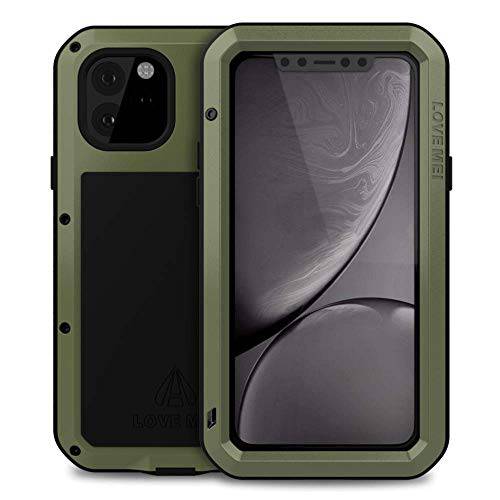 아이폰 11 프로 맥스 케이스, Bpowe 슈퍼 충격방지 실리콘 알루미늄 메탈 고릴라 글래스 아머 Tank 내구성, 튼튼 견고한 보호 커버 하드 케이스 for 아이폰 11 프로 맥스 6.5 2019 (Green)