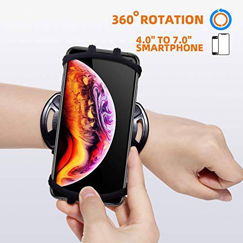 리스트밴드 360° 회전가능 런닝 폰 Holder, 범용 Sports 리스트밴드 for iPhoneXS XR X11/ 8 Plus/ 8/ 7/ 6s all 4’’-6.5’’ Phone, 삼성 and Android, During 산책 조깅 사이클링 Hiking 클라이밍