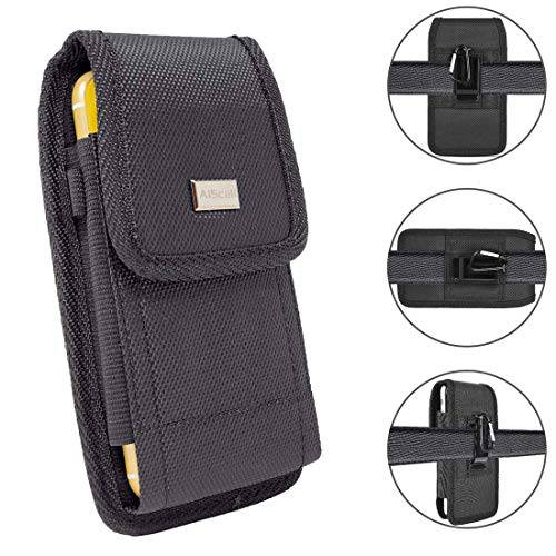 AIScell 핸드폰 파우치 케이스 Holster for LG V60 ThinQ 5G, K51, Q51, Stylo 6, Velvet, 러그드 블랙 Nylon Canvas 파우치 메탈 벨트 Clip 캐링 케이스 Fits 폰 with Protective 커버 on