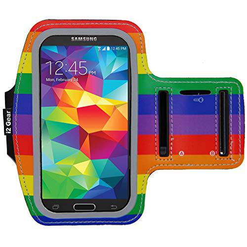 i2 Gear 휴대폰, 스마트폰 암밴드 케이스 런닝 - 운동 폰 홀더 조절가능 암 스트랩 and 반사 Border - 미디엄 암밴드 아이폰 8 7 6 6S 갤럭시 S6 S5 LGBT Gay Pride Rainbow for with for