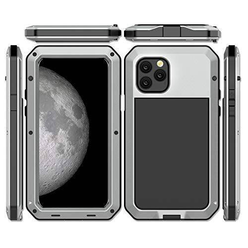아이폰 11 프로 맥스 케이스, CarterLily 풀 바디 충격방지 방진 방수 알루미늄 Alloy 메탈 고릴라 글래스 커버 케이스 for 애플 아이폰 11 프로 맥스 6.5 inch (Silver)