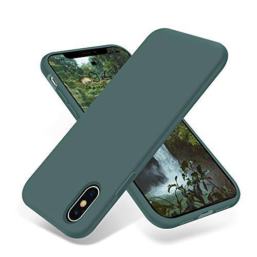 OTOFLY 리퀴드 실리콘 젤 러버 풀 바디 프로텍트 충격방지 케이스 아이폰 Xs 아이폰 X, 긁힘방지&지문방지 기본 케이스 호환가능한 아이폰 X 아이폰 Xs 5.8 인치 2018 Pine Green for with