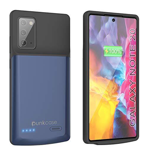 PunkJuice 노트 20 휴대용 충전기 케이스, 6000mAh Extended 보조배터리, 파워뱅크 w/ 스크린 보호 | IntelSwitch | 슬림, 안전한 and Reliable 배터리 백업 삼성 갤럭시 Note20 5G (6.7) (2020) [블루]