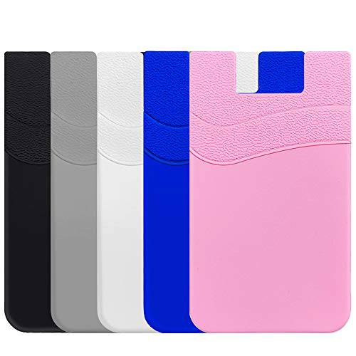 SHANSHUI  폰 카드 홀더,  폰 지갑 부착형, 스티커 명함카드, 비즈니스 카드 홀더 포켓 호환가능한 i 폰 11 프로, 삼성 갤럭시 S10 and Most 스마트폰 (Multi-Colors-5pcs)