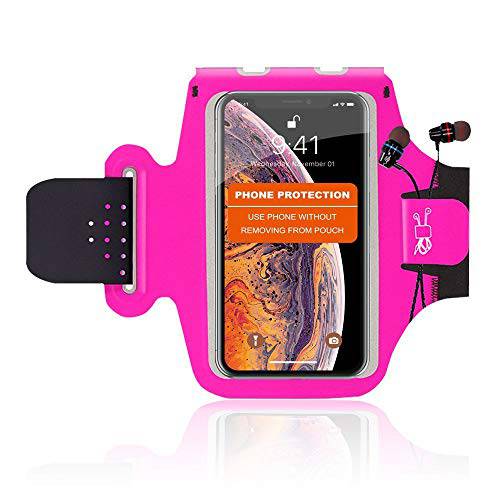 휴대폰, 스마트폰 암밴드 스포츠, 산책, 조깅, 폰 홀더 런닝 iphone11 프로 맥스 Xs Xr X 8 7 6 플러스/ 삼성 갤럭시 스포츠 조절가능 탄력 밴드&  키 Slot(Pink)