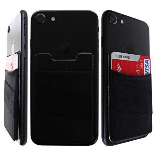 [더블 안전한] 리드 신용 카드 홀더 부착형, 스티커 지갑 신중 ID 홀더 Lycra 스판덱스 카드 커버 스마트폰, 아이폰 갤럭시 휴대폰, 스마트폰 지갑 케이스 3M 접착 (밴드 블랙)