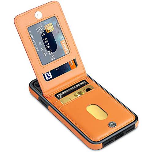 LakiBeibi 폰 케이스 아이폰 11 듀얼 레이어 경량 프리미엄 가죽 아이폰 11 지갑 케이스 카드 슬롯 자석 잠금 폴리오 플립 보호 케이스 애플 아이폰 11 6.1 인치 (2019), 오렌지