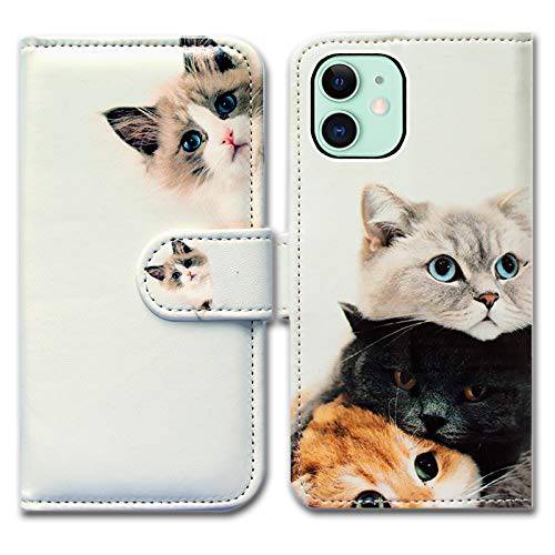 아이폰 12 케이스, 아이폰 12 프로 케이스, Bcov 귀여운 브라운 고양이 가죽 플립 지갑 케이스 커버 카드 슬롯 홀더 킥스탠드 아이폰 12/ 아이폰 12 프로