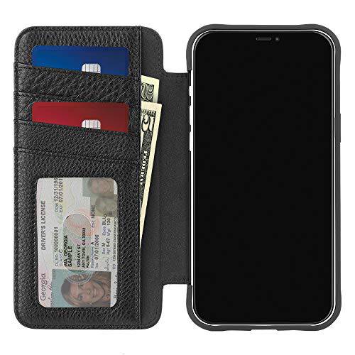 Case-Mate - 지갑 폴리오 - MagSafe 케이스 아이폰 13 - 호환가능한 MagSafe 악세사리&  충전 - 10 ft 프로텍트 가죽 - 6.1 인치 - 블랙