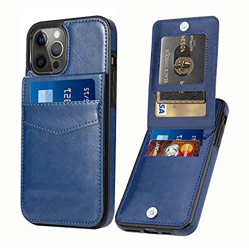 Seabaras 가죽 지갑 케이스 아이폰 13 프로 지갑 케이스 신용 카드 홀더 케이스 아이폰 13 프로 케이스 6.1 인치 (블루)