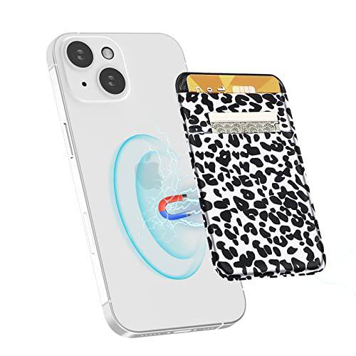 SHANSHUI 자석 지갑 호환가능한 MagSafe, 신축성 자석 폰 지갑 부착형, 스티커 신용 카드 홀더 호환가능한  아이폰 12 프로&  아이폰 13 시리즈 and Magsafe 케이스 (호피)