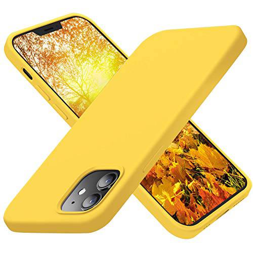 Cordking Designed 아이폰 12 케이스, Designed 아이폰 12 프로 케이스, 실리콘 충격방지 폰 케이스 [소프트 Anti-Scratch 극세사 안감] 6.1 인치, Yellow