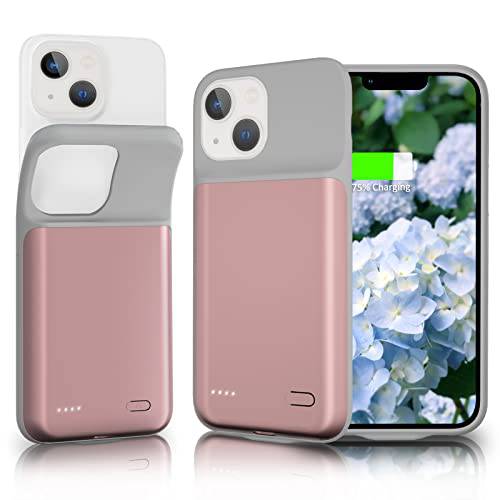 Gladgogo 배터리 케이스 아이폰 13, 휴대용 보호 충전 케이스 강화 충전식 배터리 충전기 케이스 애플 아이폰 13 6000mAh - 6.1 인치 (핑크)